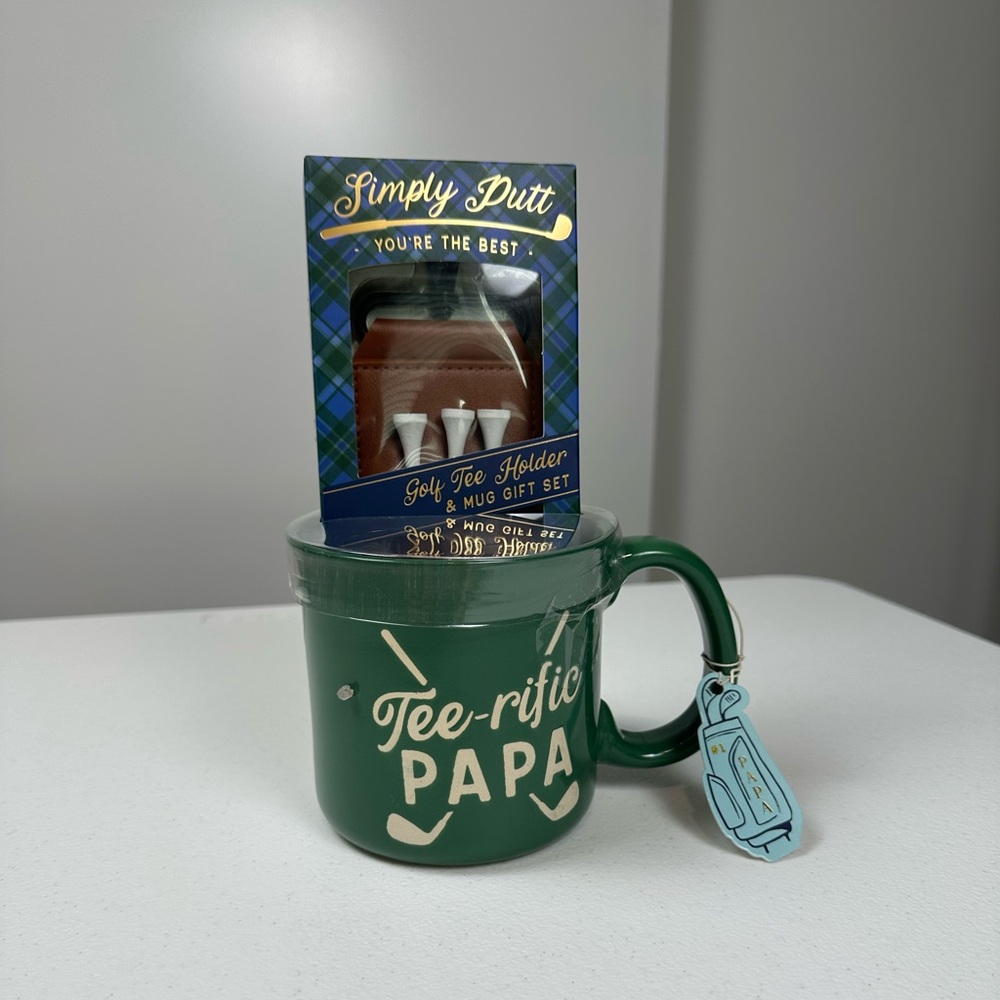New! Eccolo Green Ceramic โTee-rific Papaโ Golf Tee Holder & Coffee Mugโ